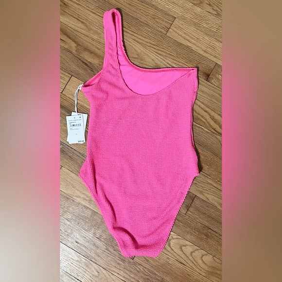 Good American Always Fits One-Shoulder One-Piece Swimsuit in Bright Pink S/M - Picture 9 of 11